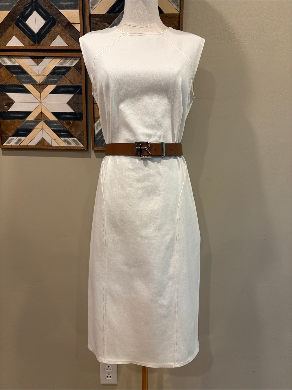 Ralph Lauren Collection Antique White Cotton Denim Sleeveless Dress sz 10 NWT
